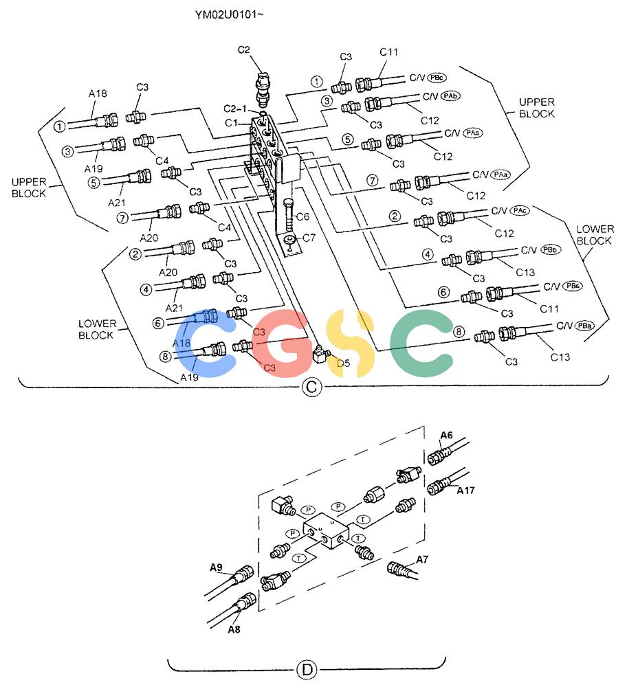 神钢零件查询(SK160LC) - DYNAMIC ACERA EXCAVATOR 11/2000 ASN YM02U0101 (11/00-12/02) (01-030[02]) - REMOTE CONTROL LINES (BOOM & ARM SAFETY) Kobelco