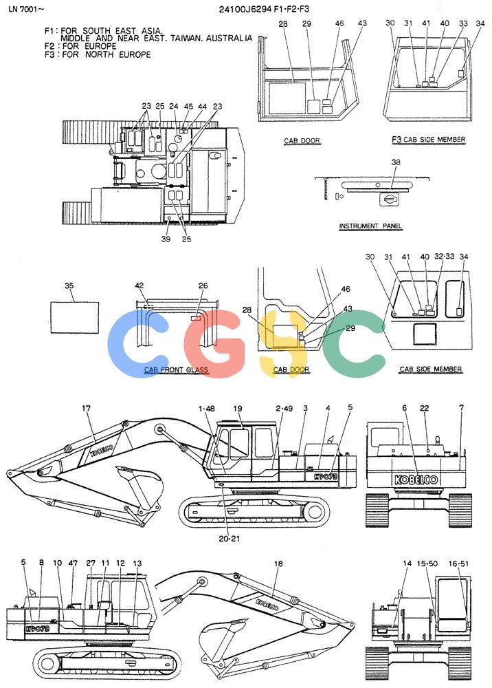 神钢零件查询(K907DLC) - EXCAVATOR ASN YG0501 (1/86-12/03) (10-004[02]) - LABEL, NAME-PLATE P/N 24100J6294F2 Kobelco