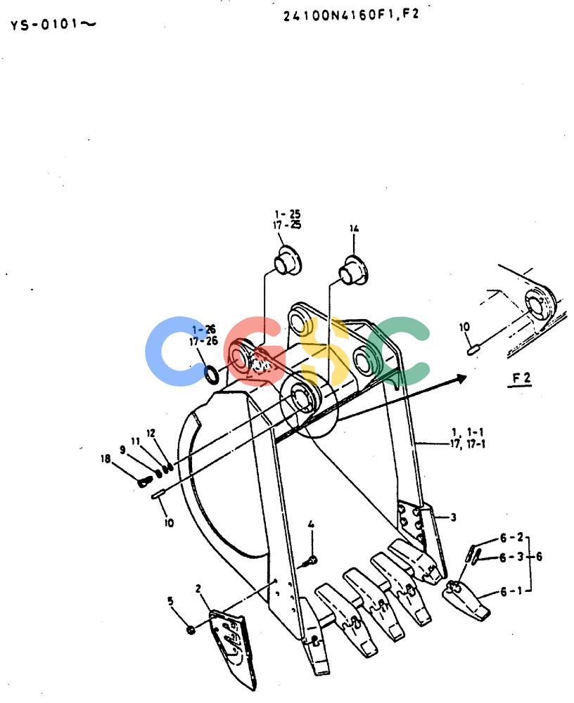 神钢零件查询(MD400LC) - EXCAVATOR BTW YS0101 - YS0200 (1/80-12/06) (07-009) - BUCKET ASSY, 1.83 CU YD Kobelco