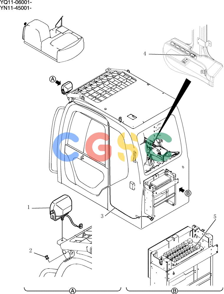 神钢零件查询(200-8) - EXCAVATOR S/N YN11-45001 - (1/06-12/09) (754-02-1) - LIGHT INSTAL (1 LIGHT + WHIT CAB GUARD) Kobelco