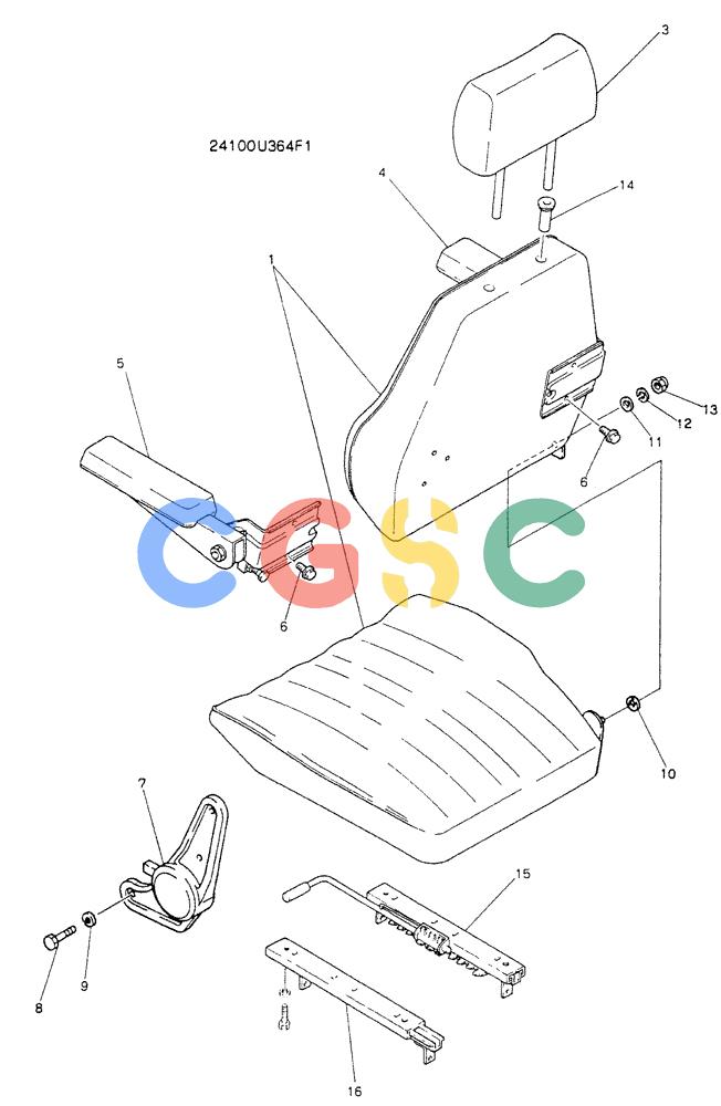 神钢零件查询(K907LC) - MARK II EXCAVATOR BTW YQU0001 - YQU0400 (1/87-12/03) (02-005) - SEAT ASSY 24100U364F1 Kobelco