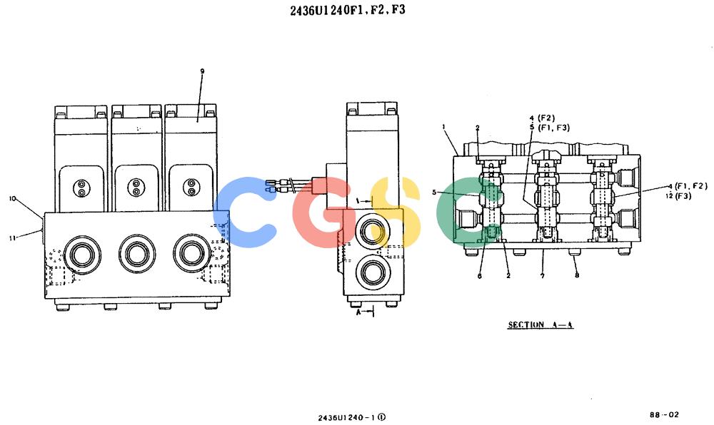 神钢零件查询(MD240BLC) - EXCAVATOR BTW LLU0001 - LLU0300 (1/80-12/06) (11-013) - VALVE ASSY, SOLENOID 2436U1240F1, F2, F3 Kobelco