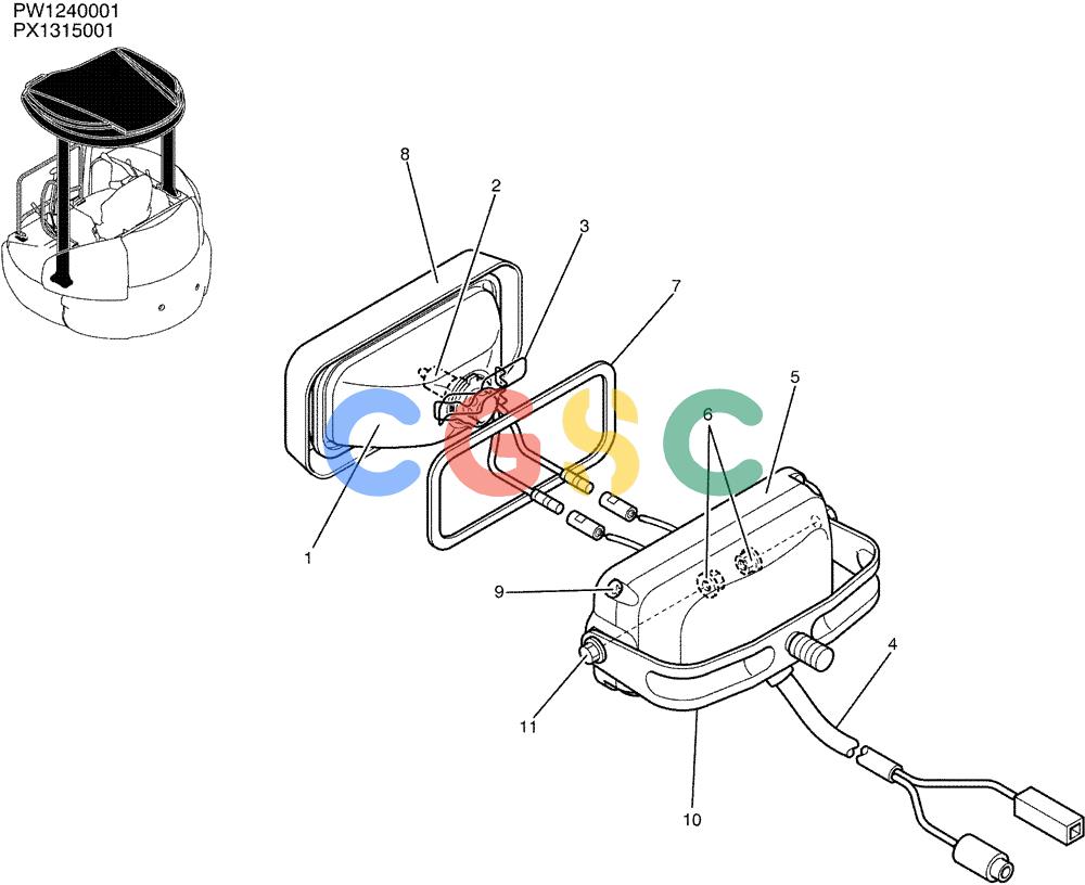 纽荷兰零件查询(E35SR) - COMPACT CRAWLER EXCAVATOR ASN PX13-15001 (N6TN61732) (NA) (1/06-) (01-050) - LIGHT ASSY, P/N PW80S00003F1 New Holland Constructuion