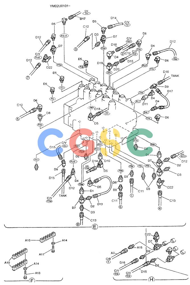神钢零件查询(SK160LC) - DYNAMIC ACERA EXCAVATOR 11/2000 ASN YM02U0101 (11/00-12/02) (01-031[03]) - REMOTE CONTROL LINES (BOOM & ARM SAFETY) Kobelco
