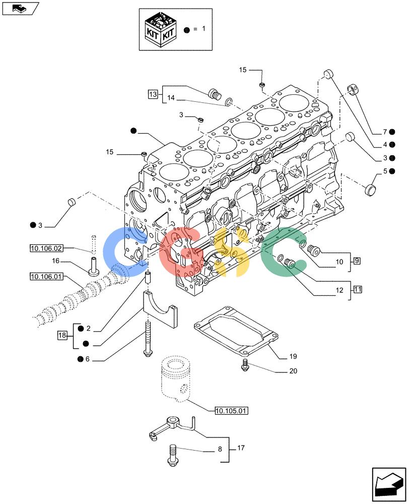 神钢零件查询(F4HFE613T A004) - ENGINE 504384900 - 84232924 (3/11-) (10.001.02) - CYLINDER BLOCK & RELATED PARTS (5801371818 - 2852417 - 2852728) Kobelco