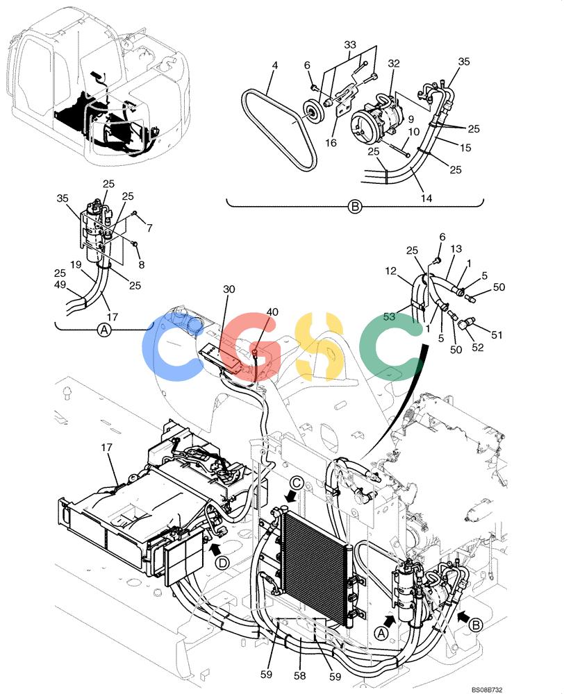 纽荷兰零件查询(E70BSR) - COMPACT CRAWLER EXCAVATOR BTW YT05-15001 - 18000 (NA) (4/08-) (02-63-00[01]) - AIR CONDITIONER INSTALLATION (YT20M00016F1), PAGE 1 OF 3 New Holland Constructuion