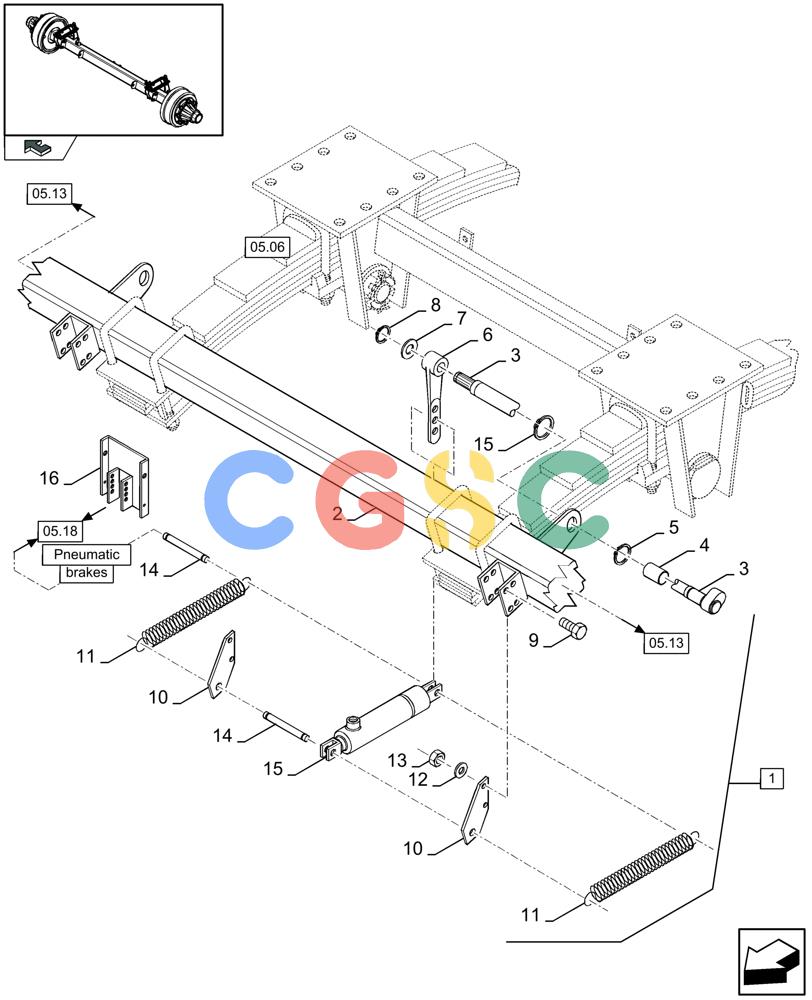 凯斯零件查询(LBX432S) - BIG RECTANGULAR BALER (3/03-12/08) (05.11[01]) - TANDEM AUTO-STEER AXLE WITH BRAKES, FRONT AXLE Case Agriculture