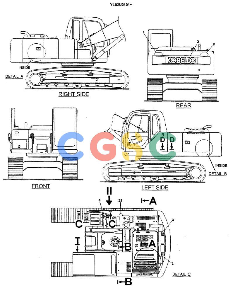 神钢零件查询(ED190LC) - BLADE RUNNER EXCAVATOR/DOZER BTW YL02U0101 - YL03U0135 (1/02-12/06) (05-001[01]) - NAME PLATE INSTAL Kobelco