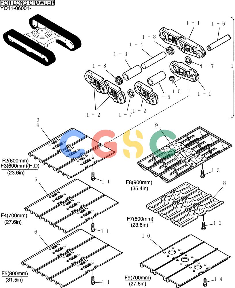 神钢零件查询(200-8) - EXCAVATOR S/N YN11-45001 - (1/06-12/09) (382-01-1) - SHOE ASSY Kobelco