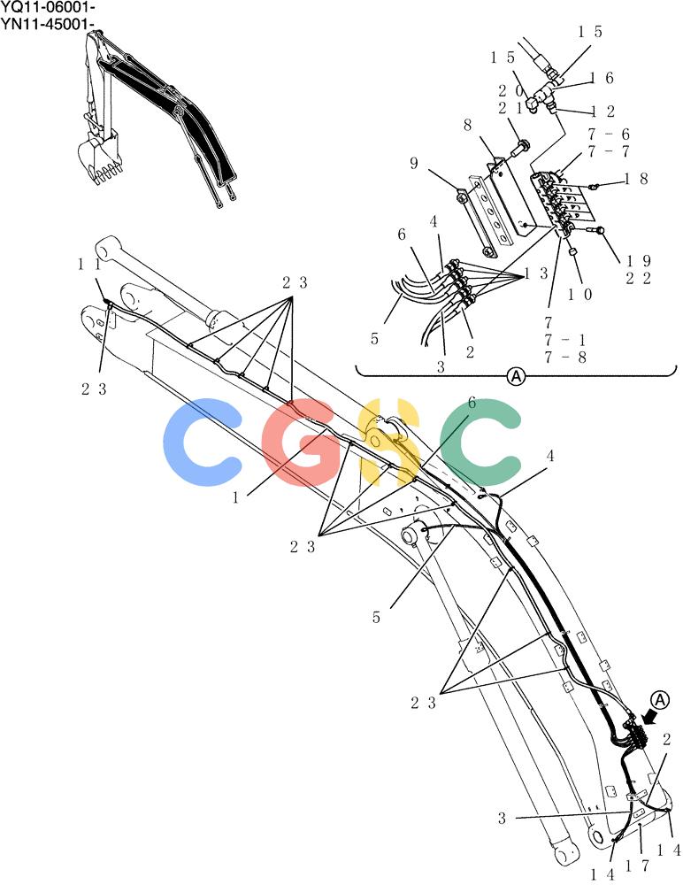 神钢零件查询(200-8) - EXCAVATOR S/N YN11-45001 - (1/06-12/09) (840-86-1) - BOOM GROUP, 5. 65M (AUTO GREASTER) Kobelco