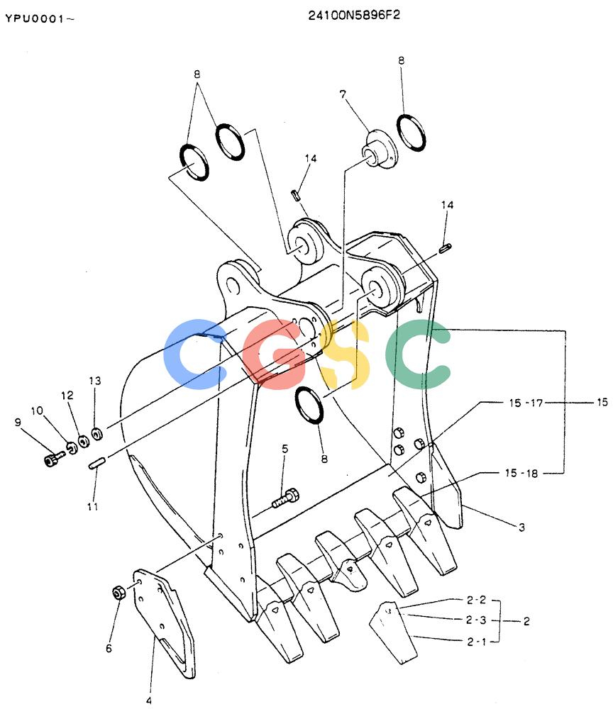 神钢零件查询(K905LC) - MARK II EXCAVATOR ASN YPU00001 (1/87-12/03) (09-008) - BUCKET ASSY, 0.5M3 Kobelco