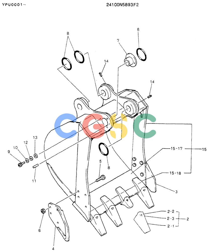 神钢零件查询(K905LC) - MARK II EXCAVATOR ASN YPU00001 (1/87-12/03) (09-005) - BUCKET ASSY, 0.3M3 Kobelco