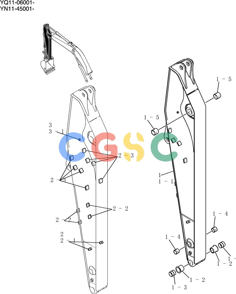 神钢零件查询(200-8) - EXCAVATOR S/N YN11-45001 - (1/06-12/09) (867-01-1) - ARM ASSY, LONG 3.5M (10FT 6IN) Kobelco