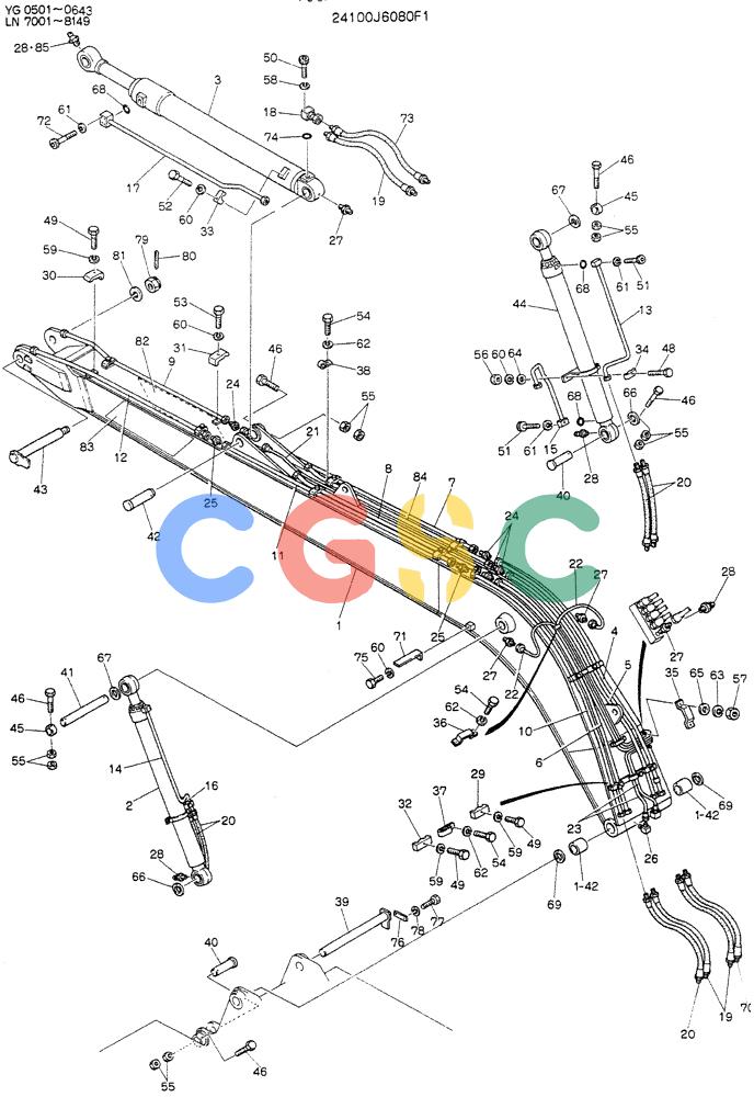 神钢零件查询(K907DLC) - EXCAVATOR ASN YG0501 (1/86-12/03) (09-001) - BOOM ASSY, 8.0M (26 FT - 3 IN), (50 FT LONG RANGE) Kobelco