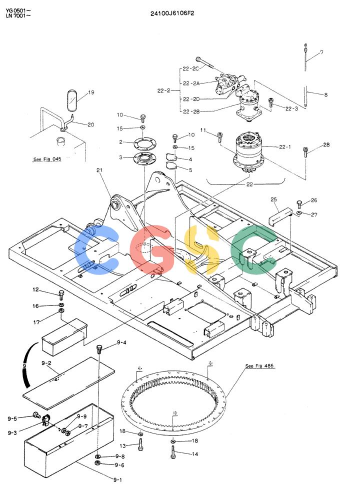 神钢零件查询(K907DLC) - EXCAVATOR ASN YG0501 (1/86-12/03) (01-004) - FRAME ASSY UPP P/N 24100J6106F2 Kobelco