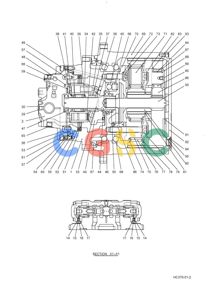 纽荷兰零件查询(E215B) - CRAWLER EXCAVATOR - TIER 3 (NA) - ASN N7DA21001 (1/07-) (8.043[01]) - MOTOR ASSEMBLY, PROPELLING HC370 (LQ15V00020F1), FIGURE 2 OF 2 New Holland Constructuion