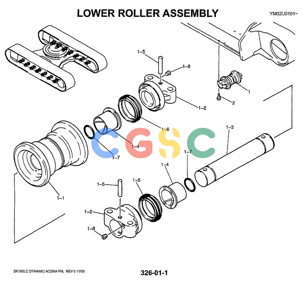 神钢零件查询(SK160LC) - DYNAMIC ACERA EXCAVATOR 11/2000 ASN YM02U0101 (11/00-12/02) (02-006) - LOWER ROLLER ASSY Kobelco
