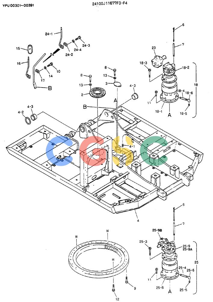 神钢零件查询(MD140C) - EXCAVATOR BTW YPU0301 - YPU0500 (1/80-12/06) (01-001) - FRAME ASSY, UPP, P/N 24100J11677F3 Kobelco