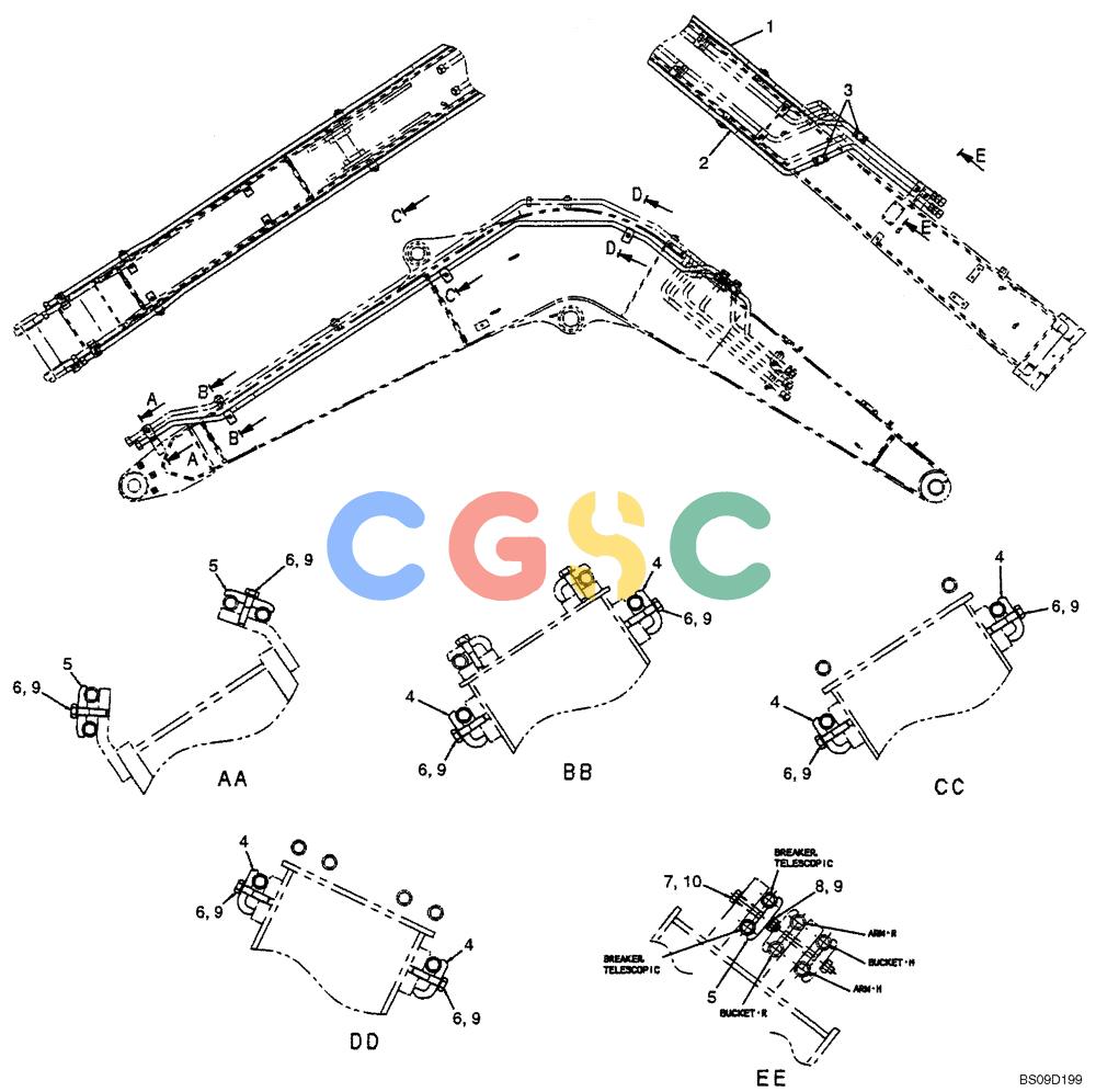 神钢零件查询(NIBBLER) - & BREAKER - SK70SR-1E SHORT RADIUS EXCAVATOR ASN YT02-04001 (4/03-12/04) (06-091[00]) - BOOM HYDRAULIC LINES 3.72M (12FT 2IN) (BREAKER), (YT42H00063F1) Kobelco