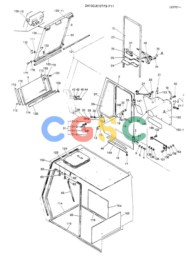 神钢零件查询(K903C) - EXCAVATOR ASN LE5701 (1/87-12/03) (01-003[02]) - CAB ASSY, P/N 24100J6107F9, F11 Kobelco