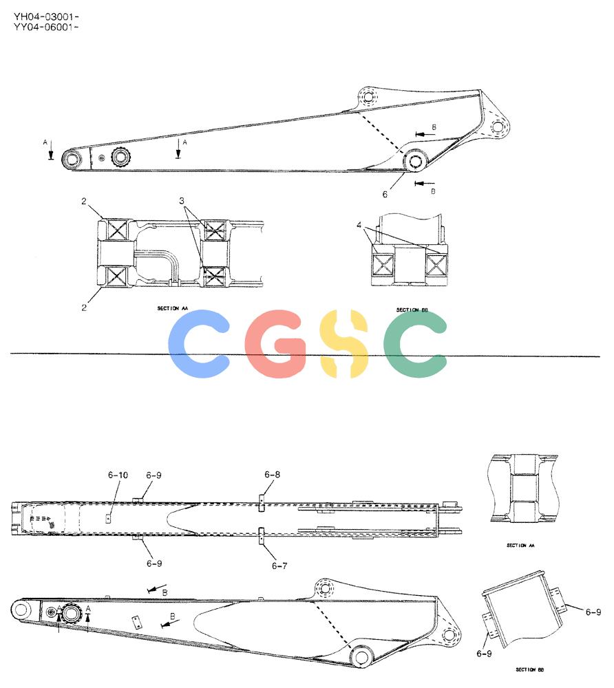 神钢零件查询(BREAKER) - ATTACHMENT (N&B) - SK115SR & SK135SR - ASN YV04, YY04, YH04-03001 (9/04-) (02-024) - ARM 2.45M (EXTRA, NIBBLER & BREAKER) Kobelco
