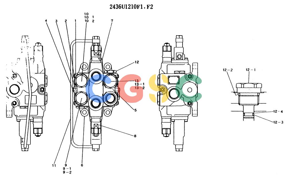 神钢零件查询(K904) - MARK II EXCAVATOR ASN YW1119 (1/88-12/03) (11-022) - VALVE ASSY, CONTROL, P/N 2436U1210F1 Kobelco