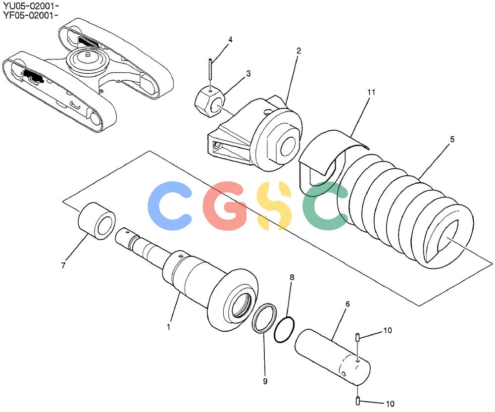 纽荷兰零件查询(E215B) - CRAWLER EXCAVATOR - TIER 3 (NA) - ASN N7DA21001 (1/07-) (6.011[02]) - IDLER ADJUSTER ASSEMBLY (LQ54D00010F1) New Holland Constructuion