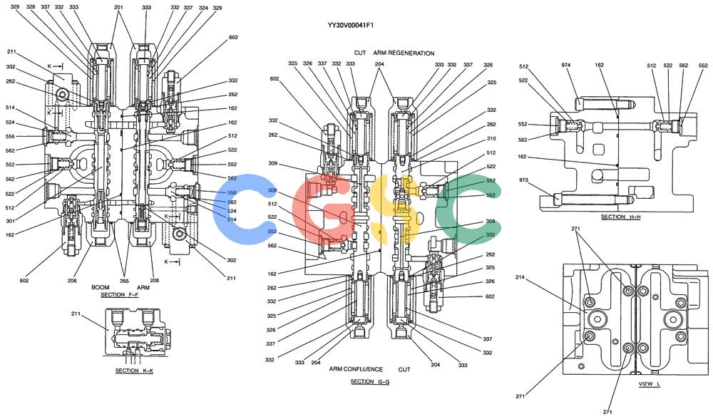 纽荷兰零件查询(E135SR) - CRAWLER EXCAVATOR ASN YY04-06254 (07-060[03]) - VALVE ASSY, CONTROL, P/N YY30V00041F1 New Holland Constructuion