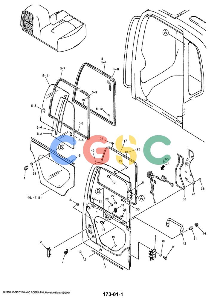 神钢零件查询(SK160LC-6E) - DYNAMIC ACERA EXCAVATOR 08/2004 ASN YM03U0523 (8/04-12/07) (01-045[01]) - CAB DOOR ASSY Kobelco