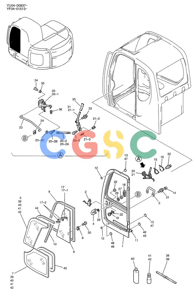 纽荷兰零件查询(E235SRLC) - CRAWLER EXCAVATOR BTW YU04-00837 - YU04-01417 (01-039) - DOOR ASSY, CAB New Holland Constructuion
