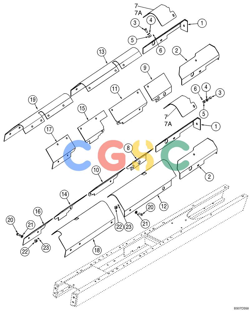 纽荷兰零件查询(D75) - CRAWLER DOZER - NA (1/06-) (05-02A) - FRAME, TRACK - COVERS ( W/ 12 MM LARGER CUTOUT; IF USED) New Holland Constructuion