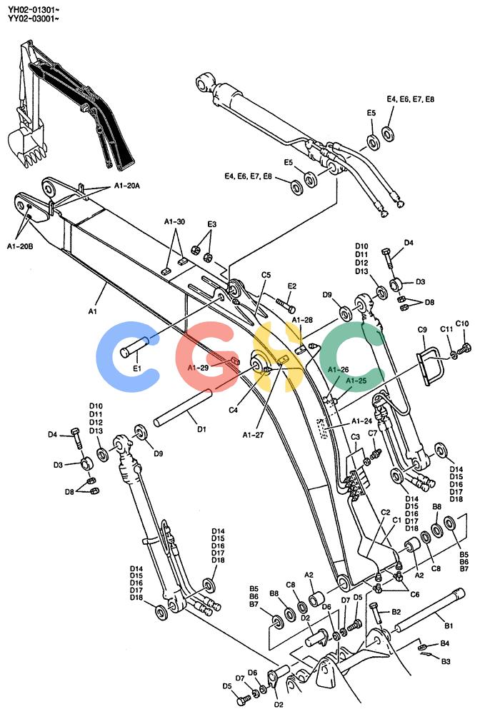 神钢零件查询(ED150) - BLADE RUNNER EXCAVATOR/DOZER BTW YL04-00501 - YL04-00554 (4/03-10/03) (03-001) - BOOM ASSY, STD 4.6M (15FT 1in) Kobelco