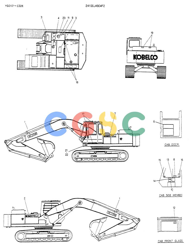 神钢零件查询(K907C) - EXCAVATOR BTW LN4201 - LN7000 (1/84-12/03) (15-016) - LABEL,NAME-PLATE (FOR LONG CRAWLER) P/N 24100J490F2 Kobelco
