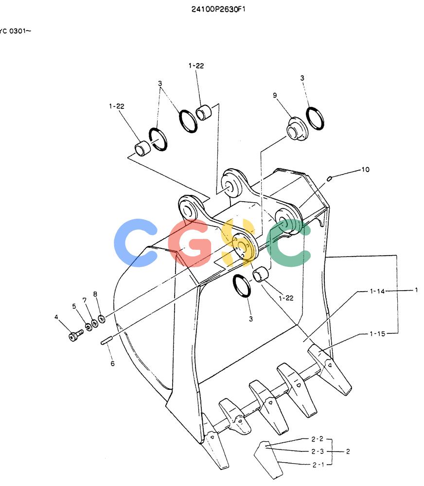 神钢零件查询(K912LC) - MARK II EXCAVATOR ASN YC0301-0737 (1/88-12/03) (09-008) - BUCKET ASSY, 1.6M CUBIC Kobelco