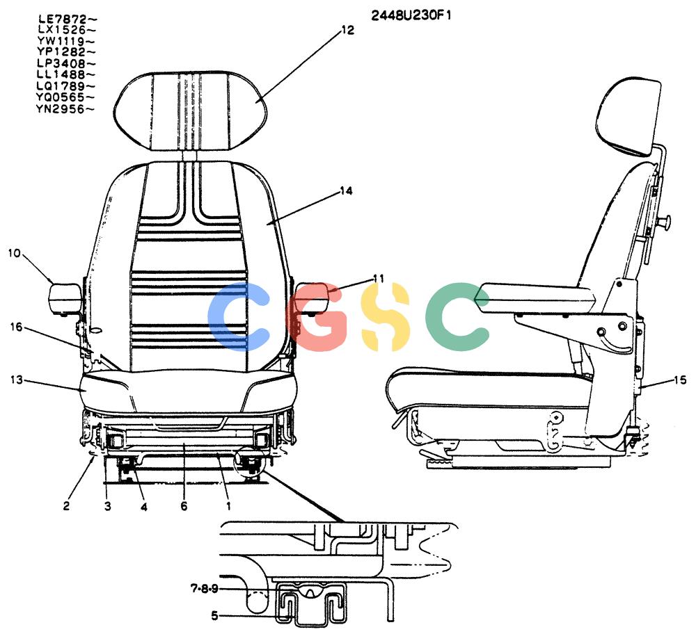 神钢零件查询(K904) - MARK II EXCAVATOR ASN YW1119 (1/88-12/03) (02-012) - SEAT ASSY, P/N 2448U230F1 Kobelco