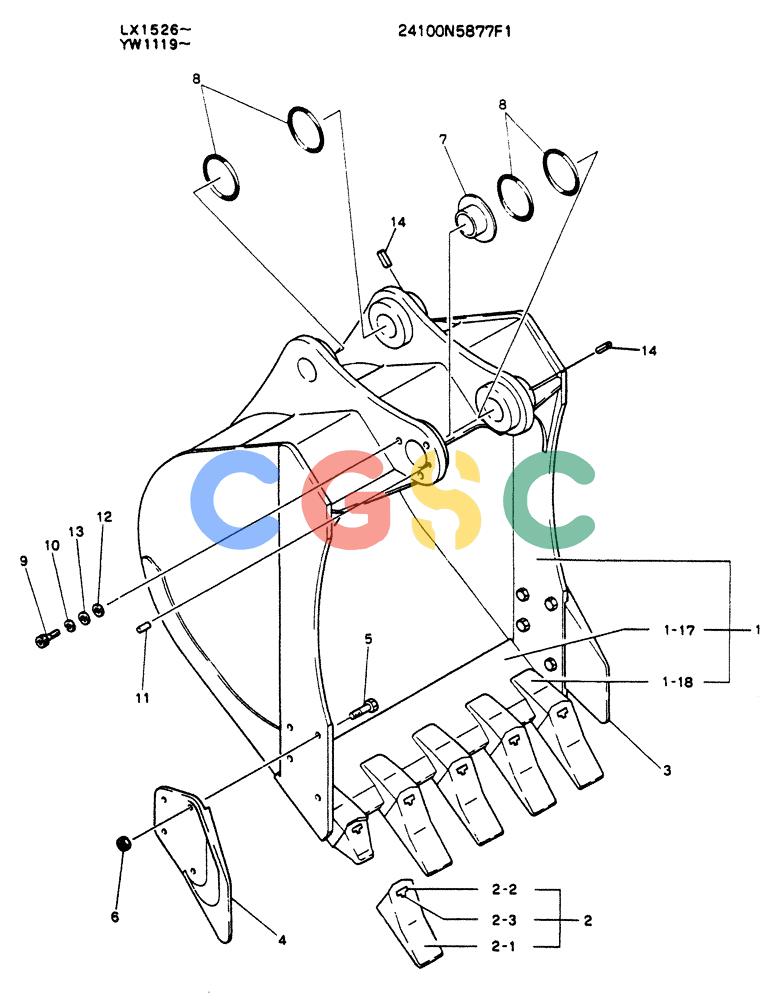 神钢零件查询(K904L) - MARK II EXCAVATOR ASN LX1526 (1/88-12/03) (09-012) - BUCKET ASSY, 0.45M³ (0.58CU YD) Kobelco