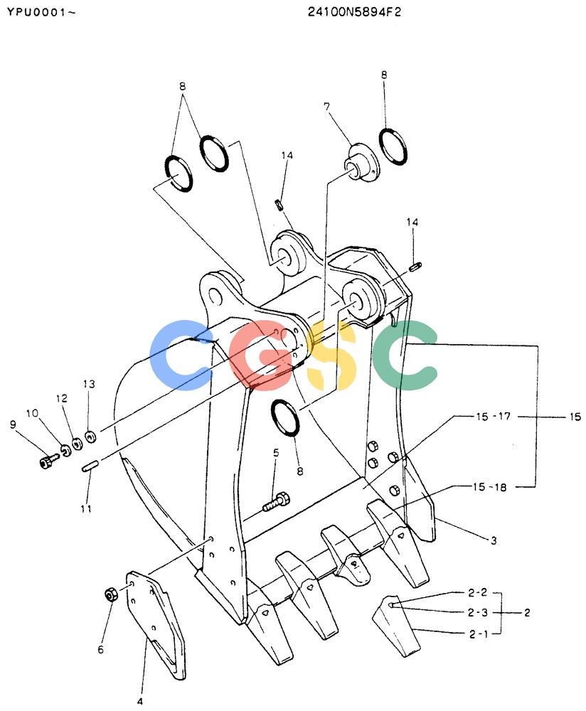 神钢零件查询(K905LC) - MARK II EXCAVATOR ASN YPU00001 (1/87-12/03) (09-006) - BUCKET ASSY, 0.35M3 Kobelco