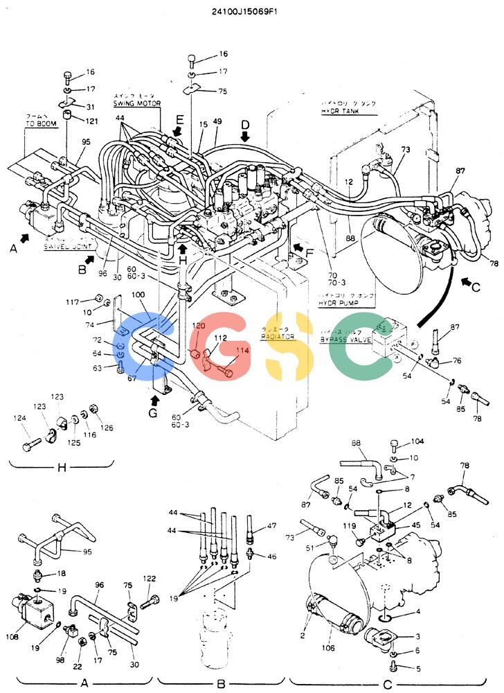 神钢零件查询(MD200C) - EXCAVATOR BTW YQU0701 - YQU2000 (1/80-12/06) (04-001[01]) - HYDR LINES. UPP Kobelco