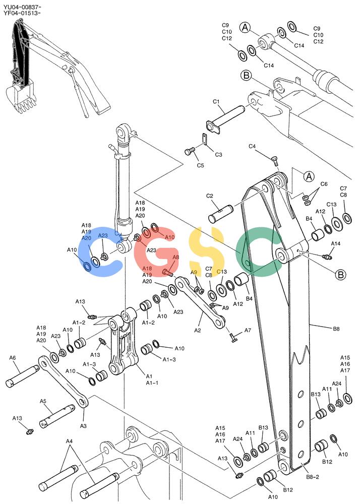 纽荷兰零件查询(E235SRLC) - CRAWLER EXCAVATOR BTW YU04-00837 - YU04-01417 (03-004) - ARM ASSY, STD 2.94M New Holland Constructuion