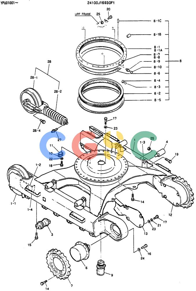 神钢零件查询(SK130LC) - EXCAVATOR BTW YPU1001 - YPU2000 (1/98-12/98) (07-002) - LOWER INSTALLATION (24100J16930F1) Kobelco