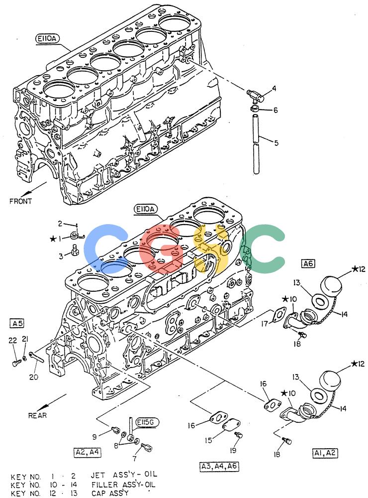 神钢零件查询(FD6(T)14) - NISSAN DIESEL ENGINE ASN 050001 - LK400 & LK500A (1/06-12/06) (01-011) - CYLINDER BLOCK (FITTING PARTS) Kobelco