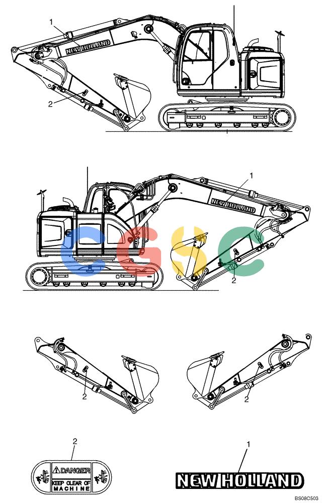纽荷兰零件查询(E135B) - CRAWLER EXCAVATOR TIER 3 - ASN YH05-07001 (N8TA13006) (1/08-) (07-08[00]) - NAME PLATE INSTALLATION (BOOM) (YY22T00153F1) New Holland Constructuion