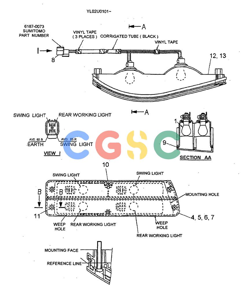 神钢零件查询(ED190LC) - BLADE RUNNER EXCAVATOR/DOZER BTW YL02U0101 - YL03U0135 (1/02-12/06) (06-002) - SWING FLASHER LAMP ASSY Kobelco