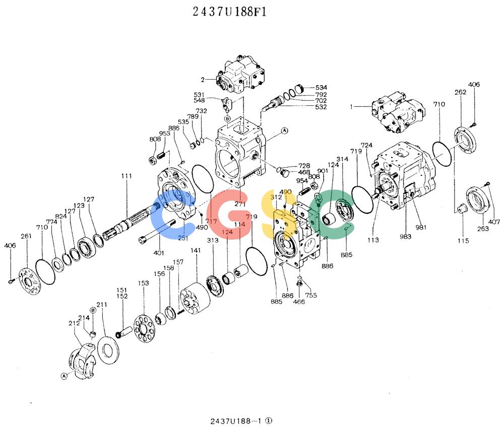 神钢零件查询(K905LC) - MARK II EXCAVATOR ASN YPU00001 (1/87-12/03) (11-018) - PUMP ASSY, 2437U188 Kobelco