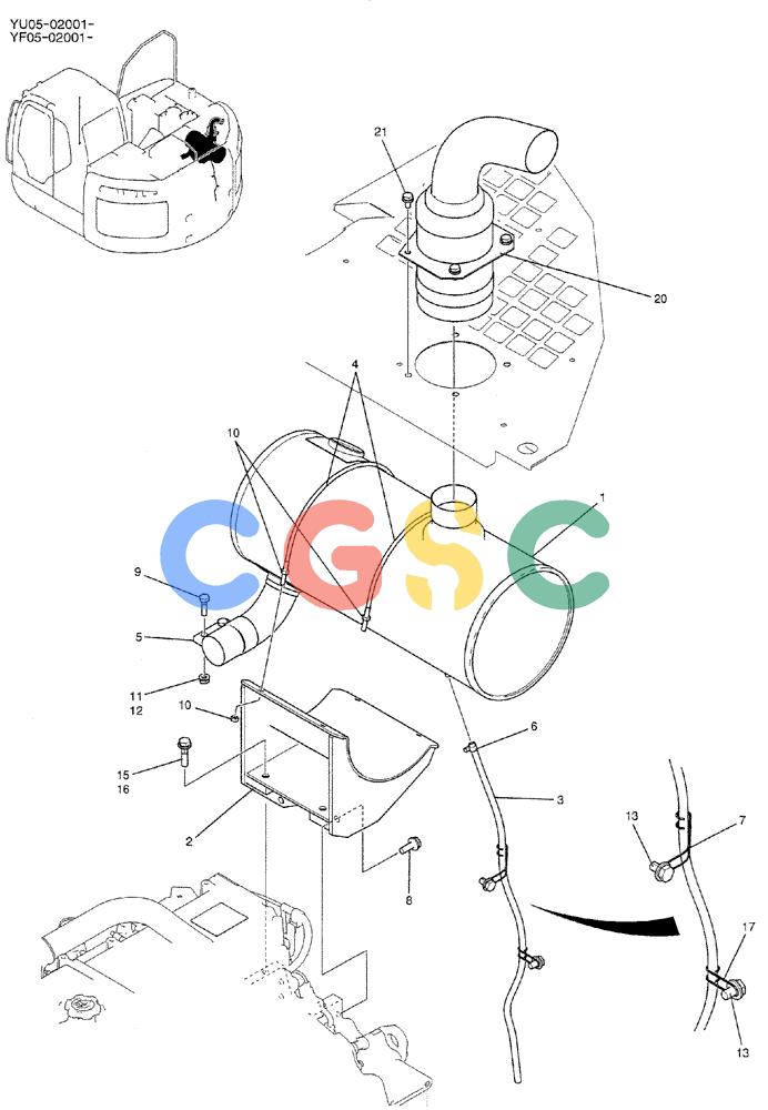 纽荷兰零件查询(E235BSRNLC) - CRAWLER EXCAVATOR ASN YU05-02001 (01-010) - MUFFLER ASSY New Holland Constructuion