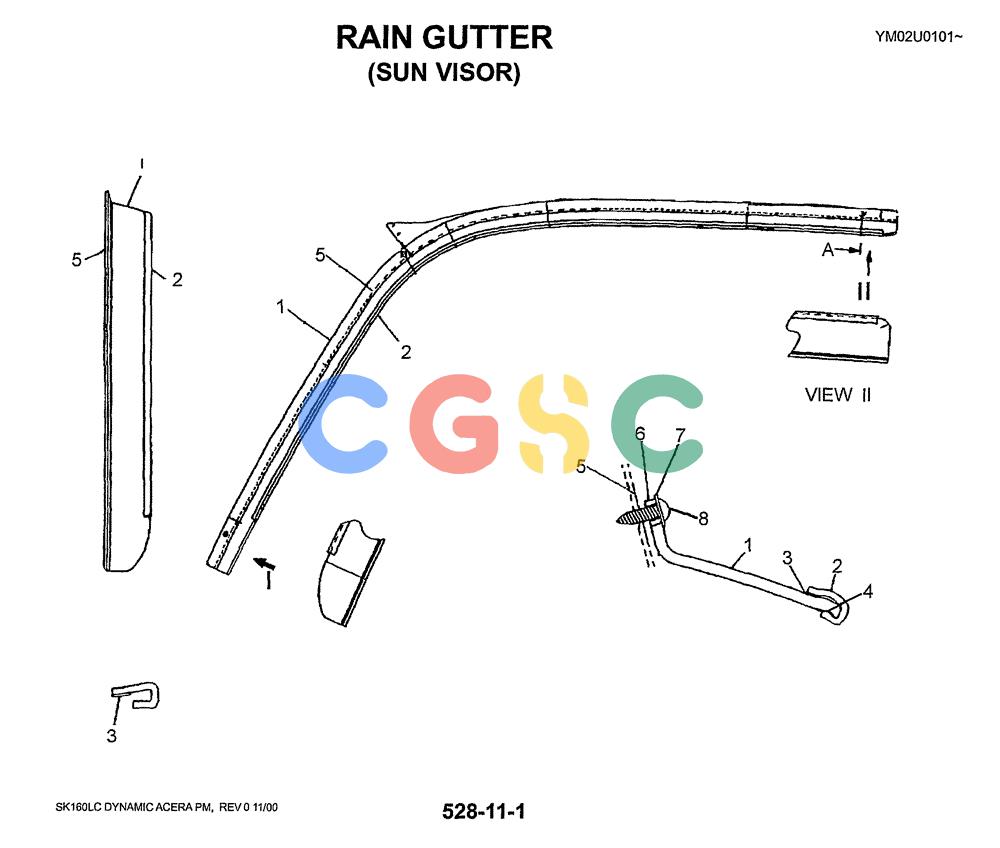 神钢零件查询(SK160LC) - DYNAMIC ACERA EXCAVATOR 11/2000 ASN YM02U0101 (11/00-12/02) (05-005) - RAIN GUTTER (SUN VISOR) Kobelco