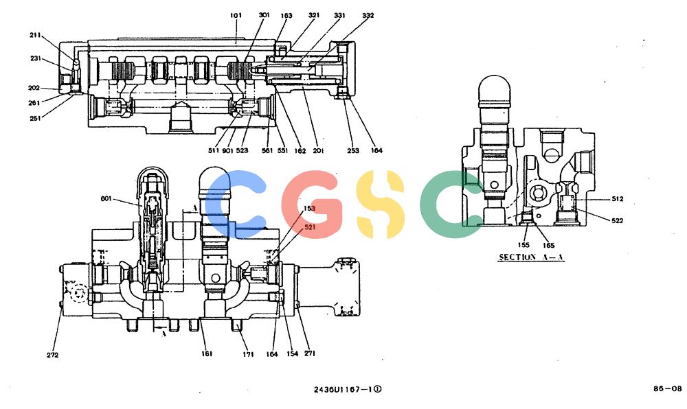 神钢零件查询(MD200BLC) - EXCAVATOR BTW YQ0101 - YQ0564 (1/80-12/06) (11-009) - VALVE ASSY, CONTROL (SWING)- 2436U1167 F1 Kobelco