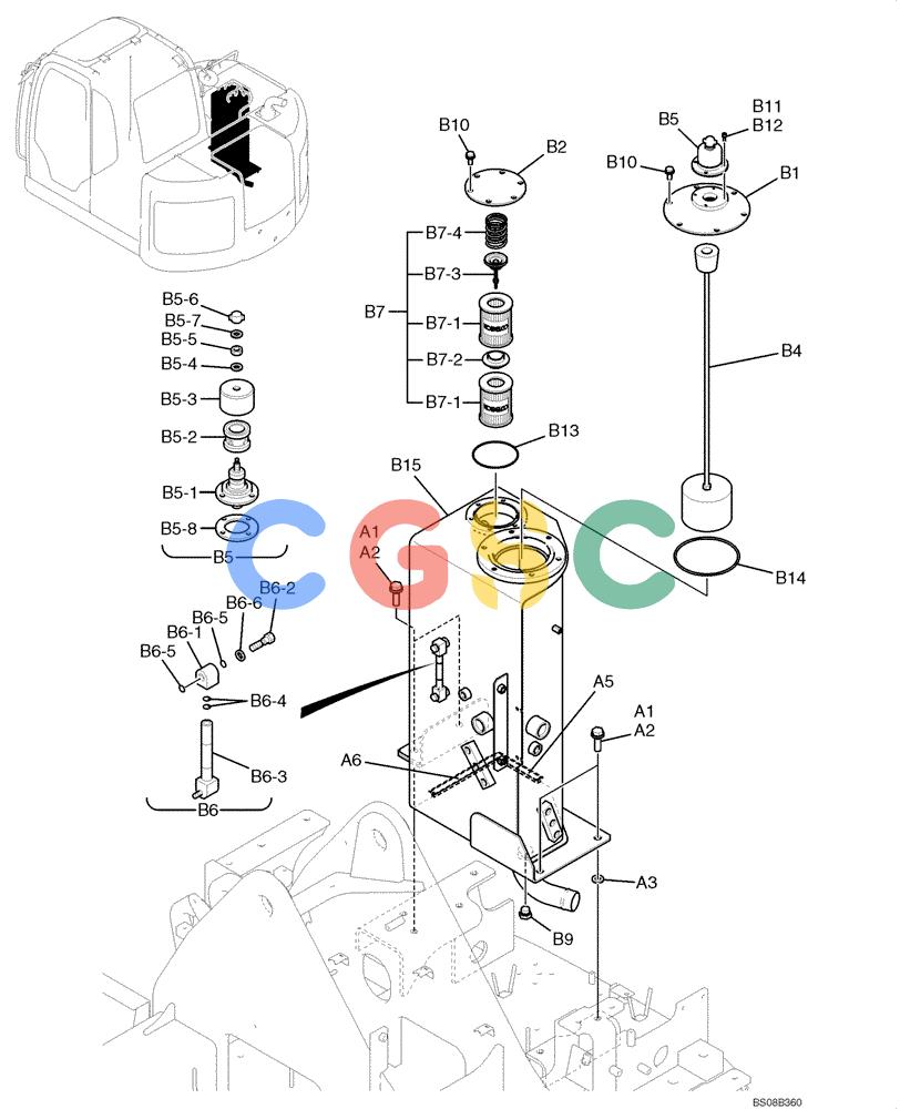 纽荷兰零件查询(E70BSR) - COMPACT CRAWLER EXCAVATOR BTW YT05-15001 - 18000 (NA) (4/08-) (02-15-00[00]) - HYDRAULIC TANK ASSEMBLY (YT33H00035F1) New Holland Constructuion