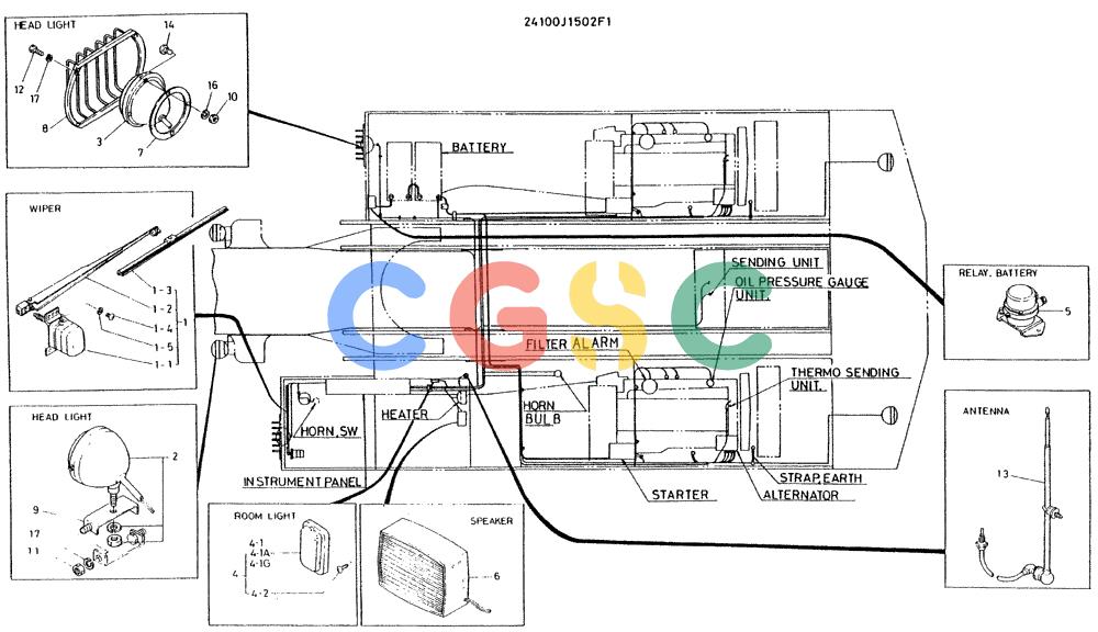 神钢零件查询(K935) - EXCAVATOR BTW L70106 - L70166, LU0067 (1/76-12/03) (06-001) - WIRE INSTAL, ELEC, P/N 24100J1502F1 Kobelco