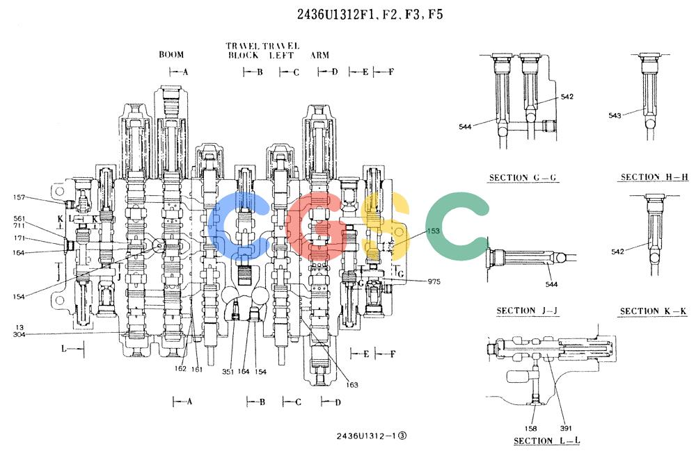 神钢零件查询(K907LC) - MARK II EXCAVATOR BTW YQU0001 - YQU0400 (1/87-12/03) (11-014[01]) - VALVE ASSY, CONTROL 2436U1312F1-F3, F5 Kobelco